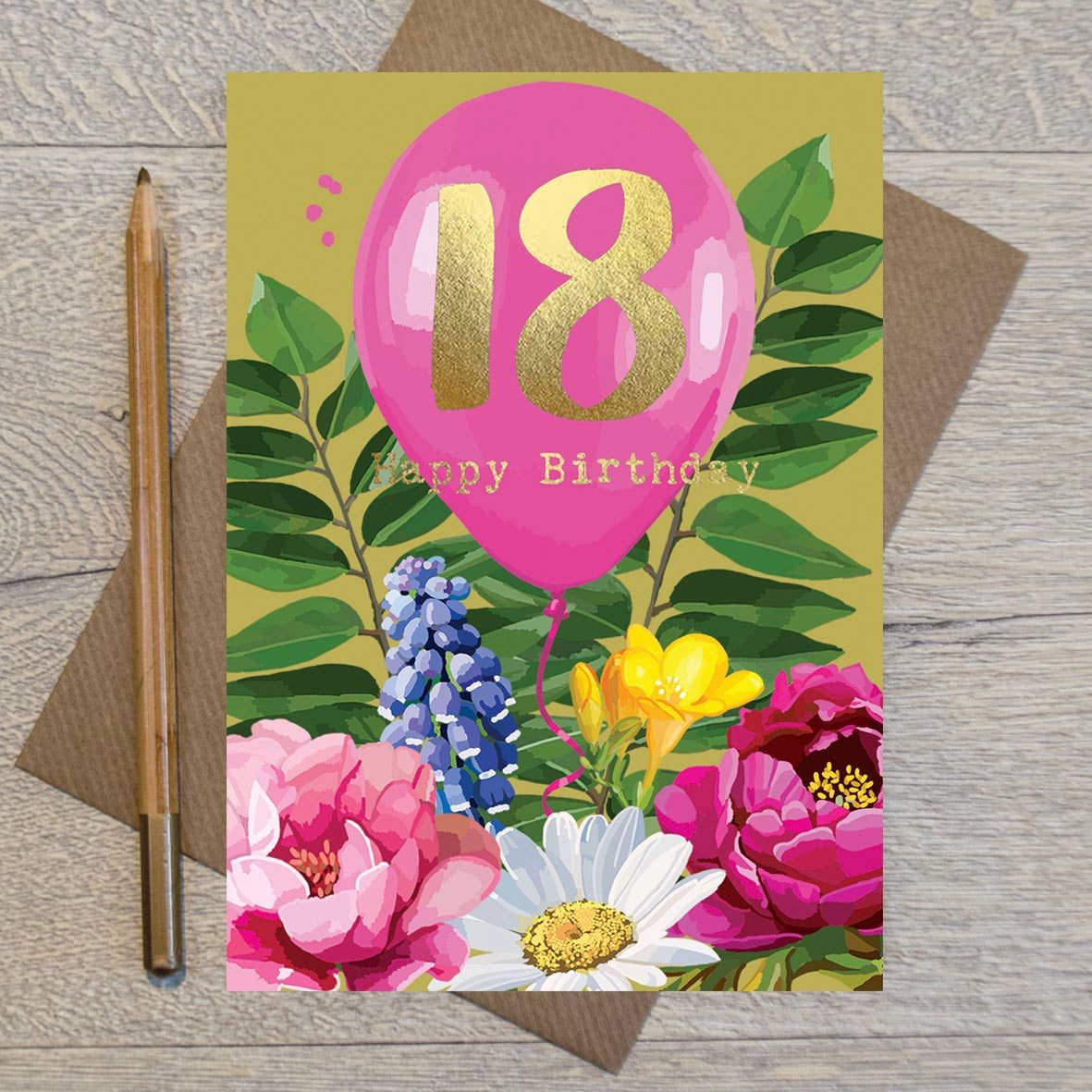 18th Birthday Balloon Gold Foiled Birthday Card