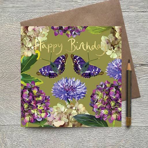 Happy Birthday Butterflies &amp; Flowers Gold Foiled Birthday Card