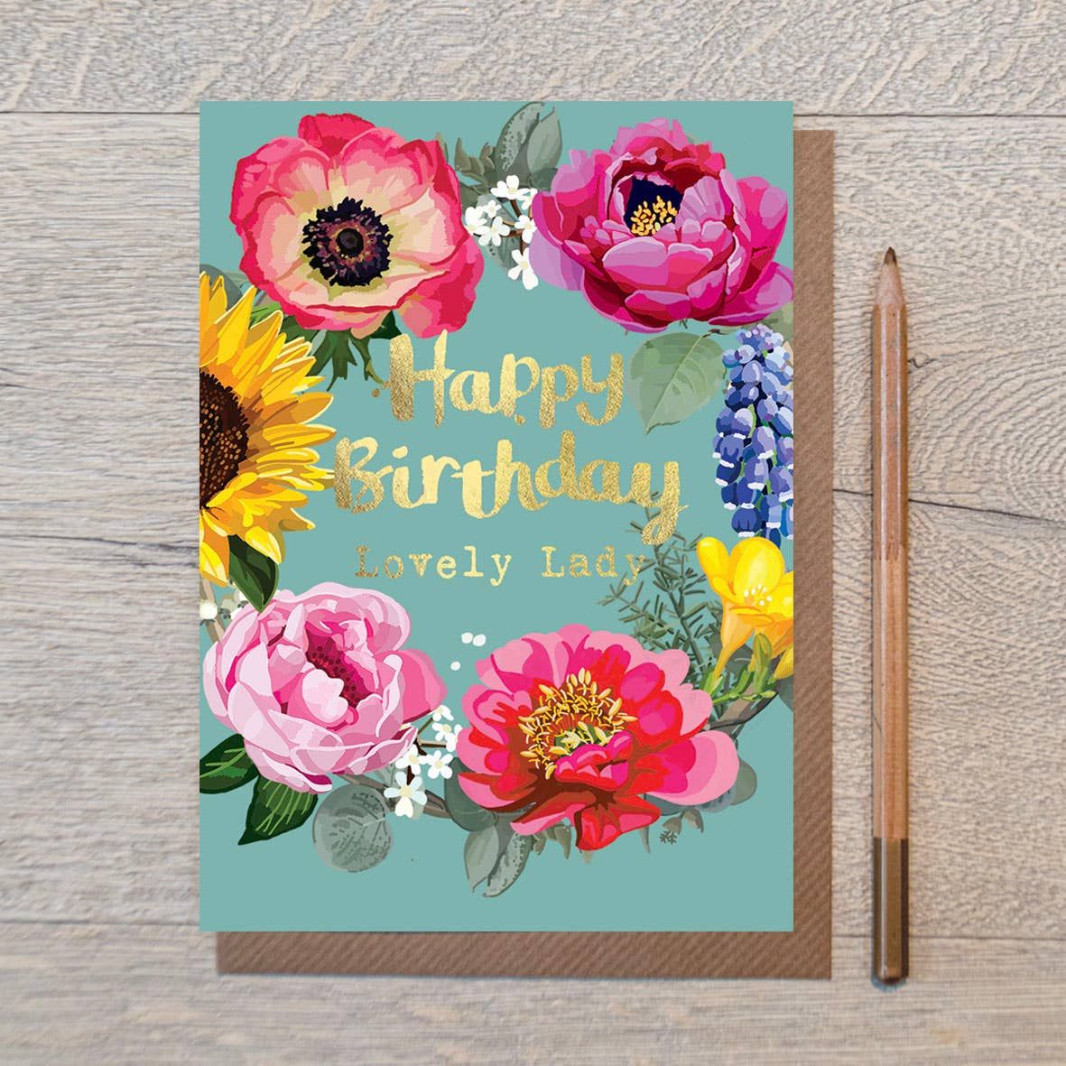 Happy Birthday Lovely Lady Gold Foiled Birthday Card