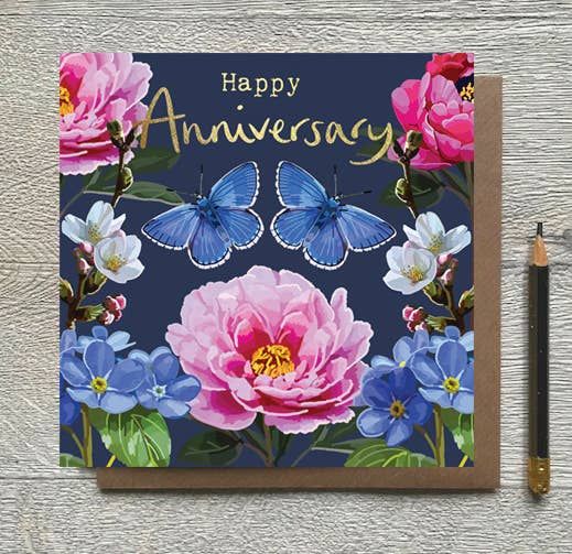 Happy Anniversary Butterflies &amp; Flowers Anniversary Card
