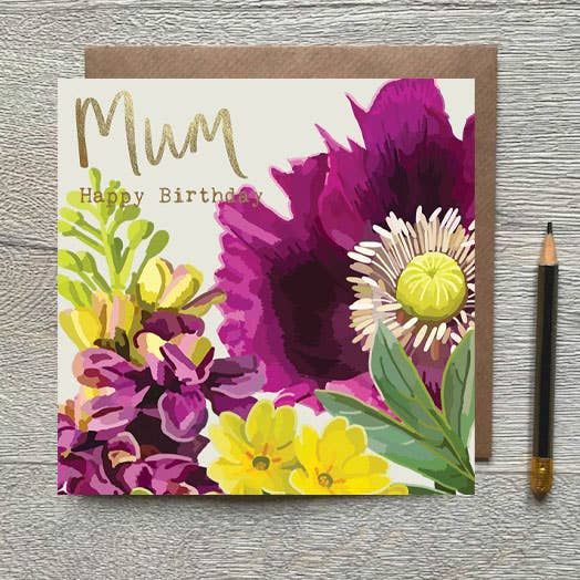 Mum Happy Birthday Floral Foiled Birthday Card