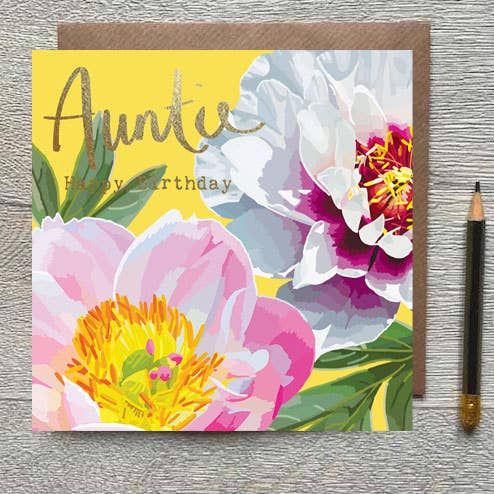 Auntie Happy Birthday Floral Foiled Birthday Card