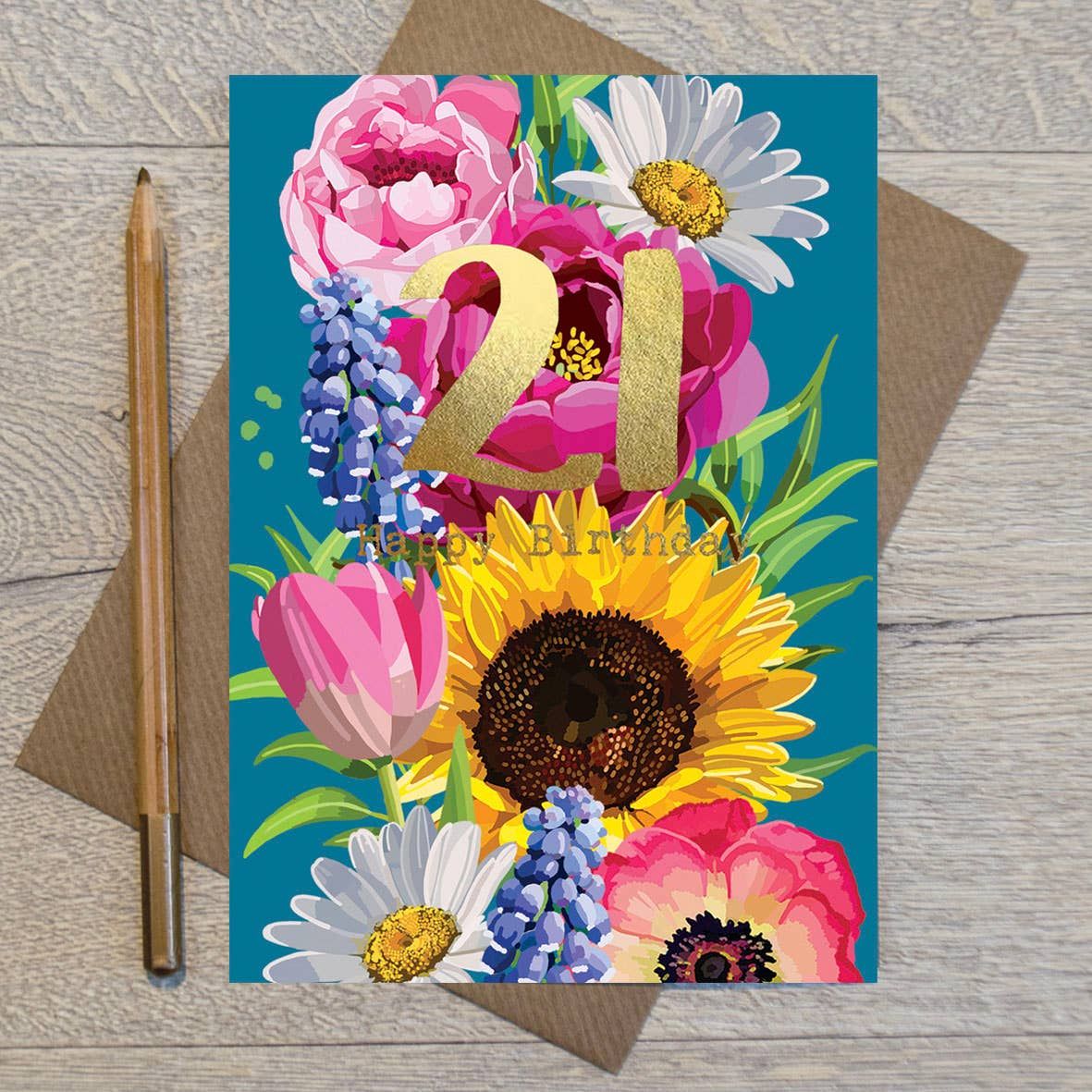 21st Birthday Floral Gold Foiled Birthday Card