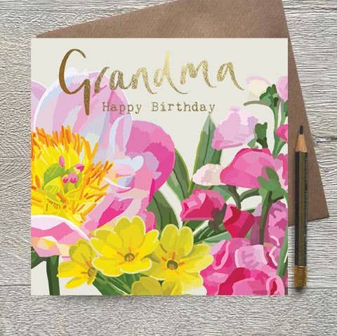 Grandma Happy Birthday Floral Gold Foiled Birthday Card