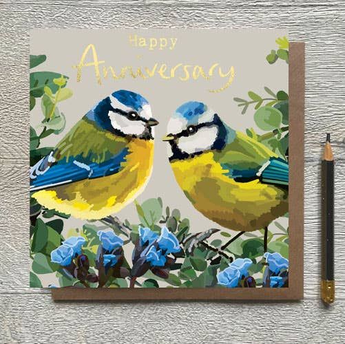 Happy Anniversary Blue Tits Foiled Anniversary Card