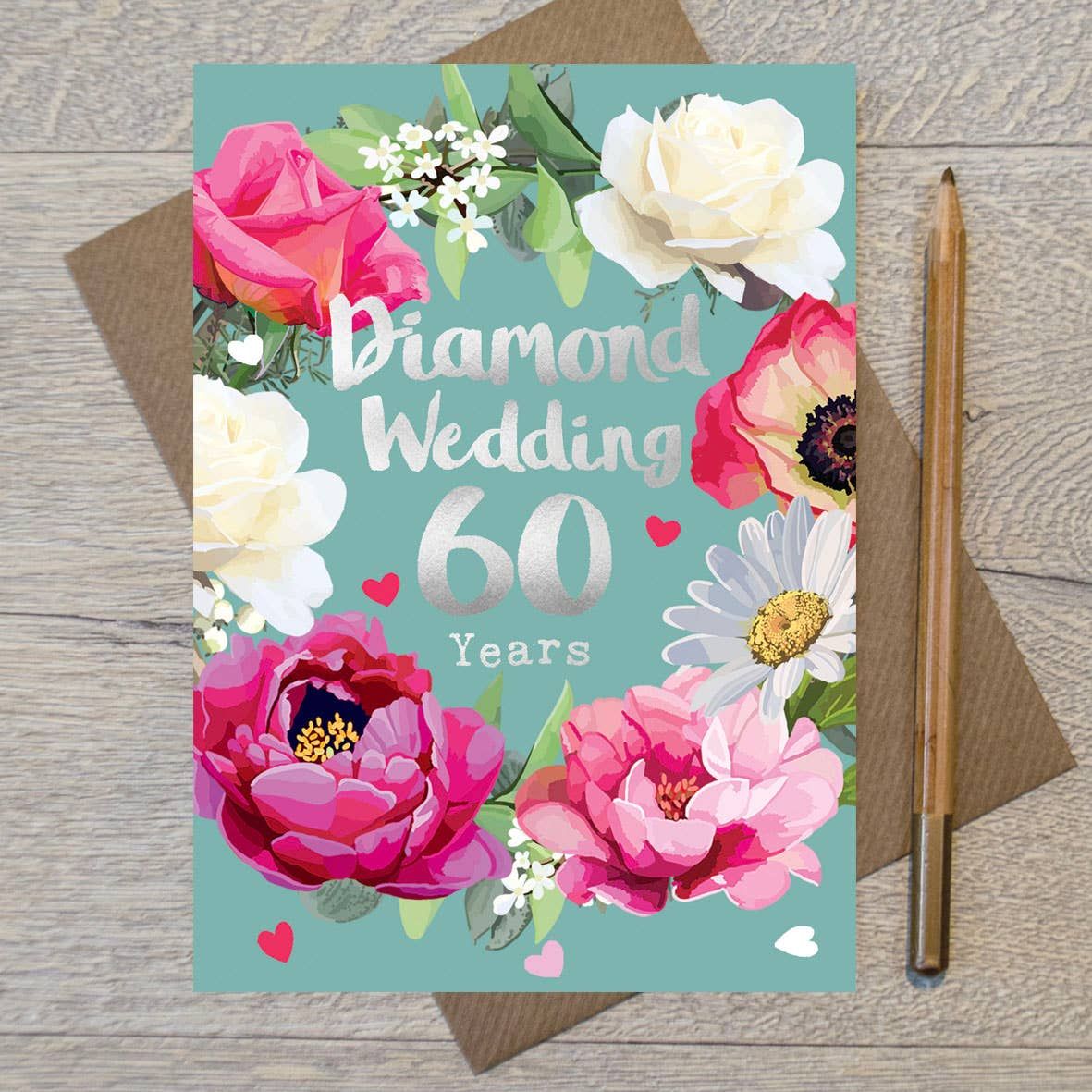 Diamond Wedding 60 Years Floral Gold Foiled Anniversary Card