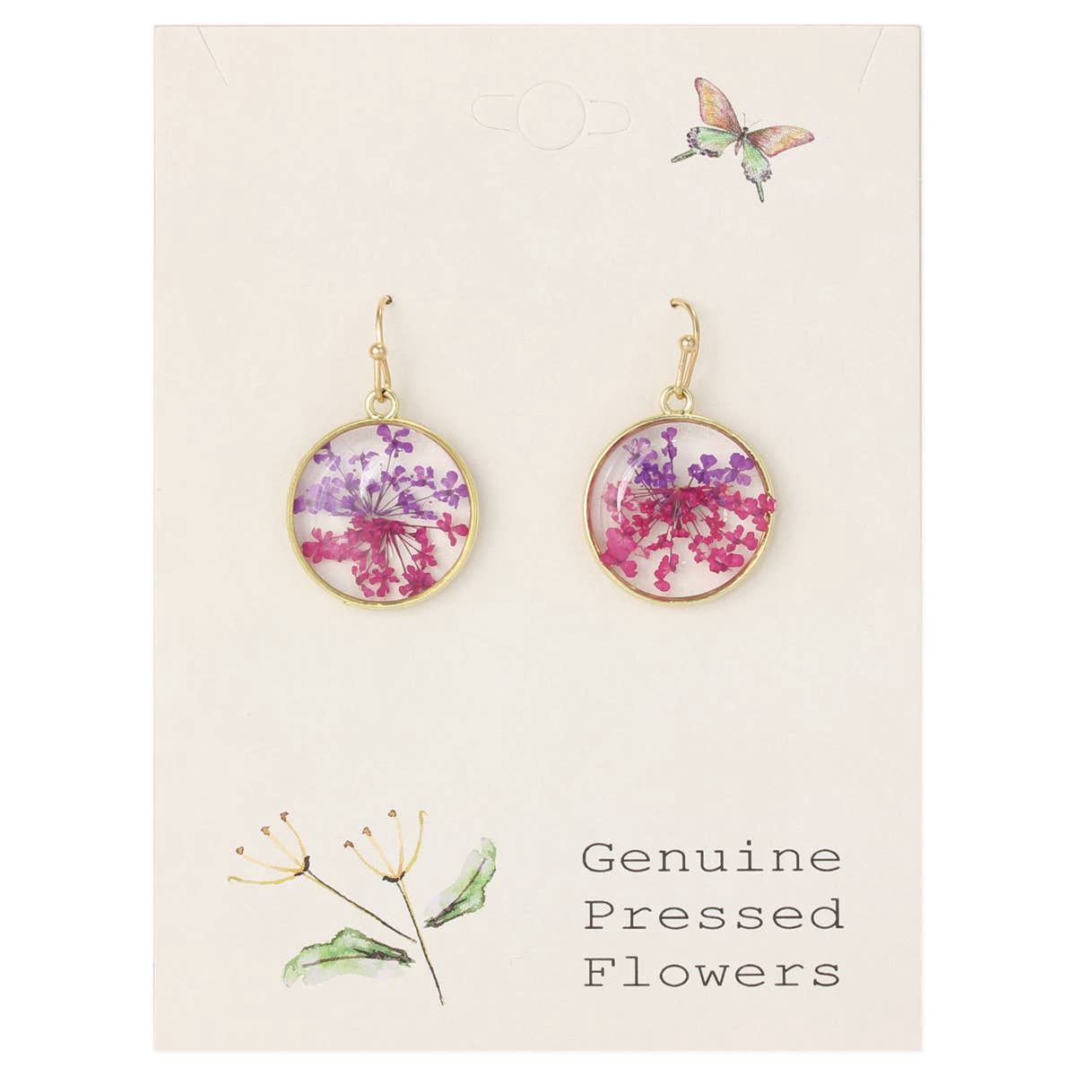 Pink Purple Round Dried Flower Earring