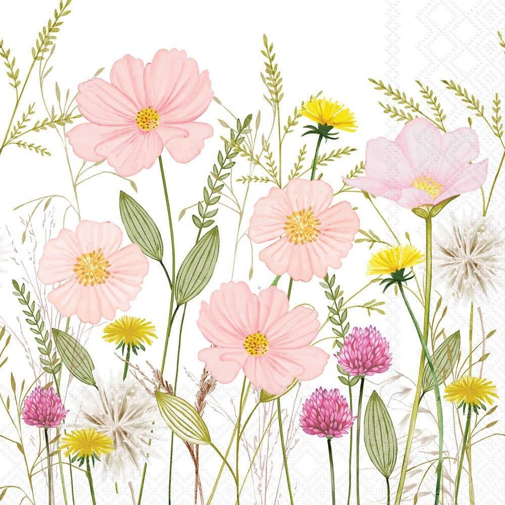 Cocktail Napkin - Pastel Flowers WHITE
