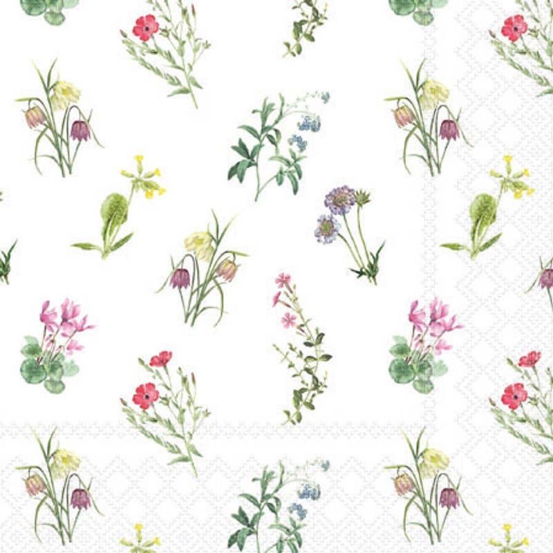 Cocktail Napkin - Mixed Flowers White