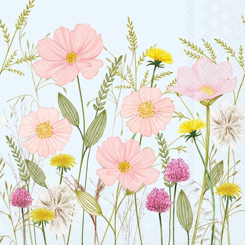 Cocktail Napkin - Pastel Flowers BLUE