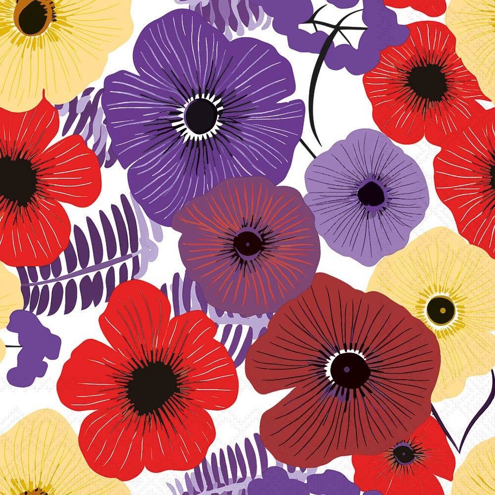 Cocktail Napkin - Colourful Flowers Lila