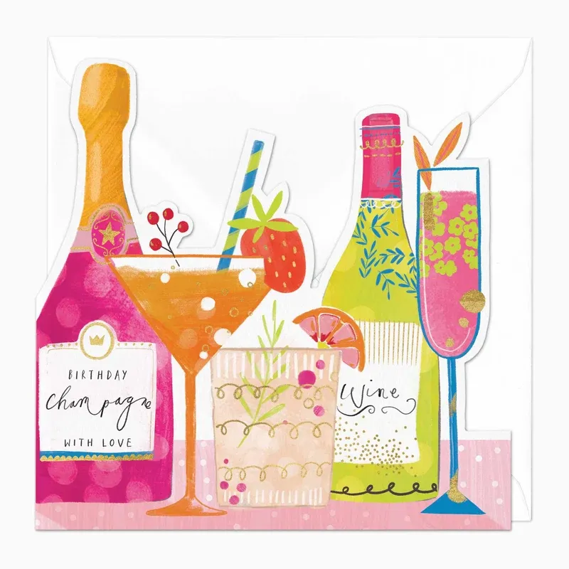 F076 - Birthday Drinks Birthday Cut-Out Card