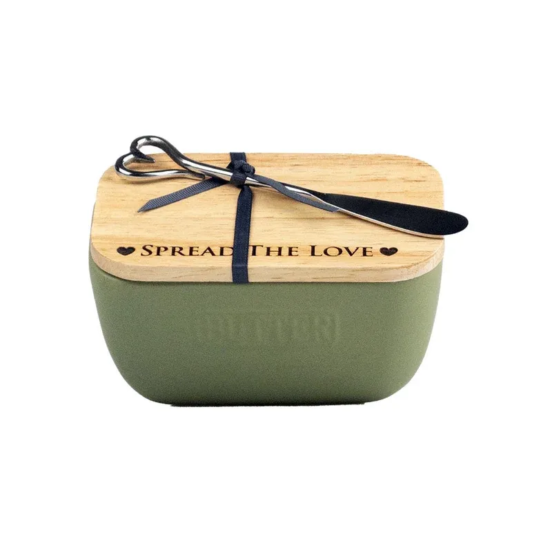 Selbrae House Spread the Love Butter Dish &amp; Knife Set, Color: Green