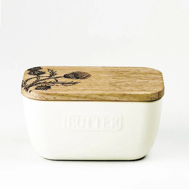 Selbrae House Butter Dish Thistle Trio White