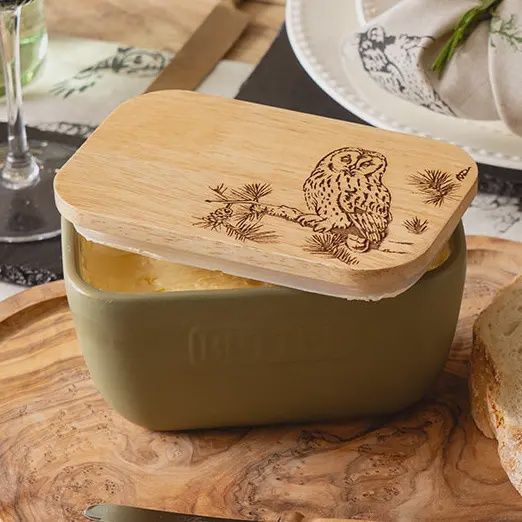 Selbrae Butter Dish Owl Green
