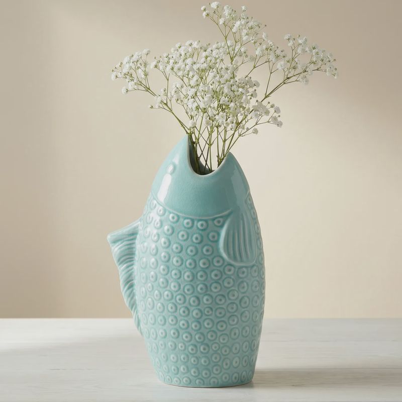 Fish Vase aqua crackle 9 inch