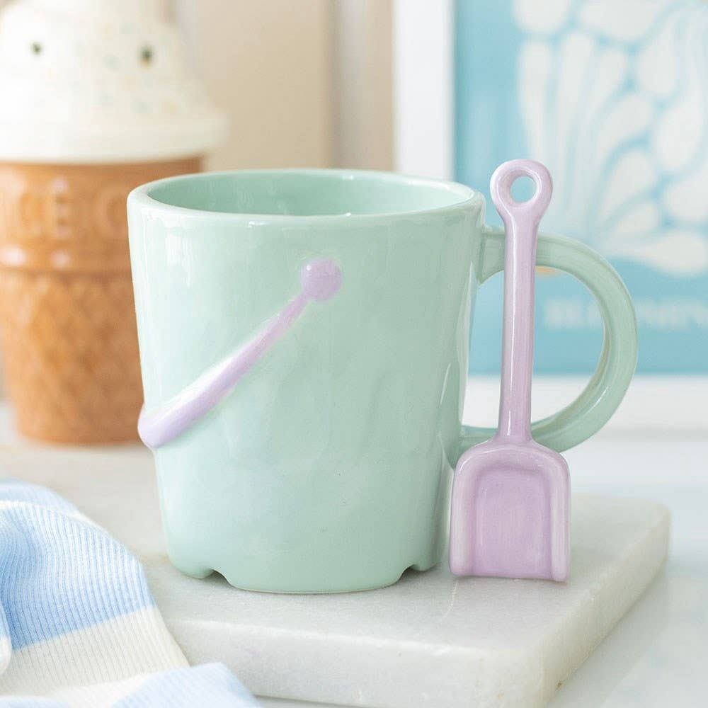 Bucket Mug with Spade Spoon Blue