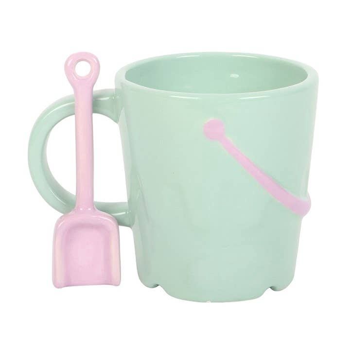 Bucket Mug with Spade Spoon Blue