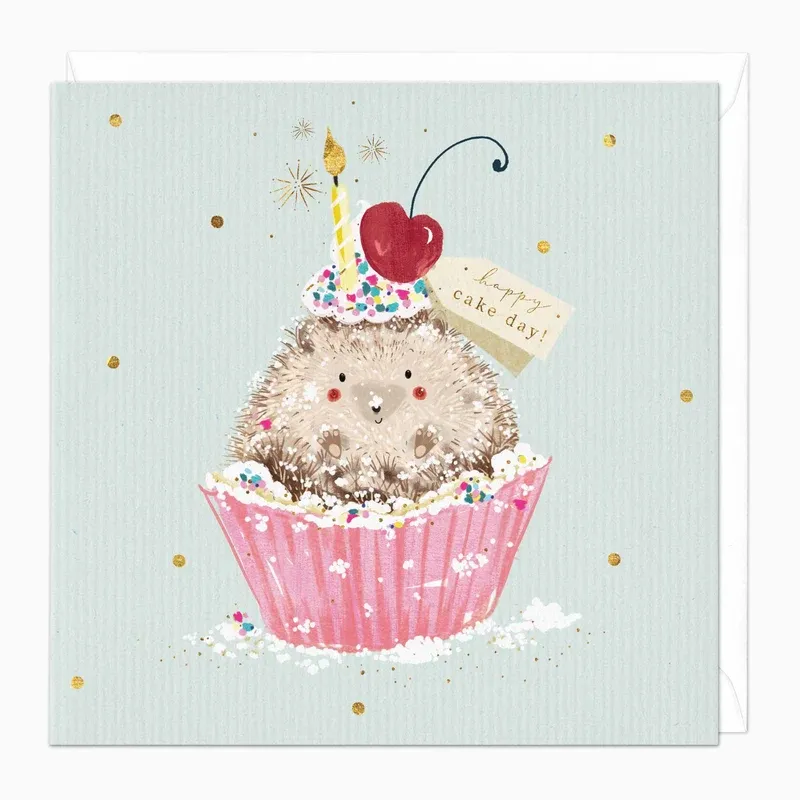 F360 - Hedgehog In Cupcake Birthday Card