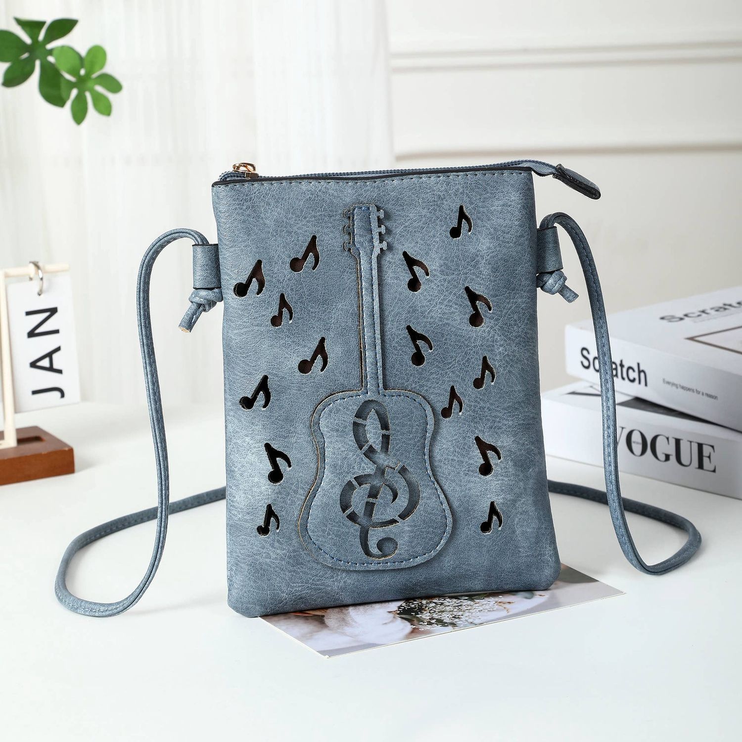 Crossbody Cellphone Bag Guitar Denim Blue
