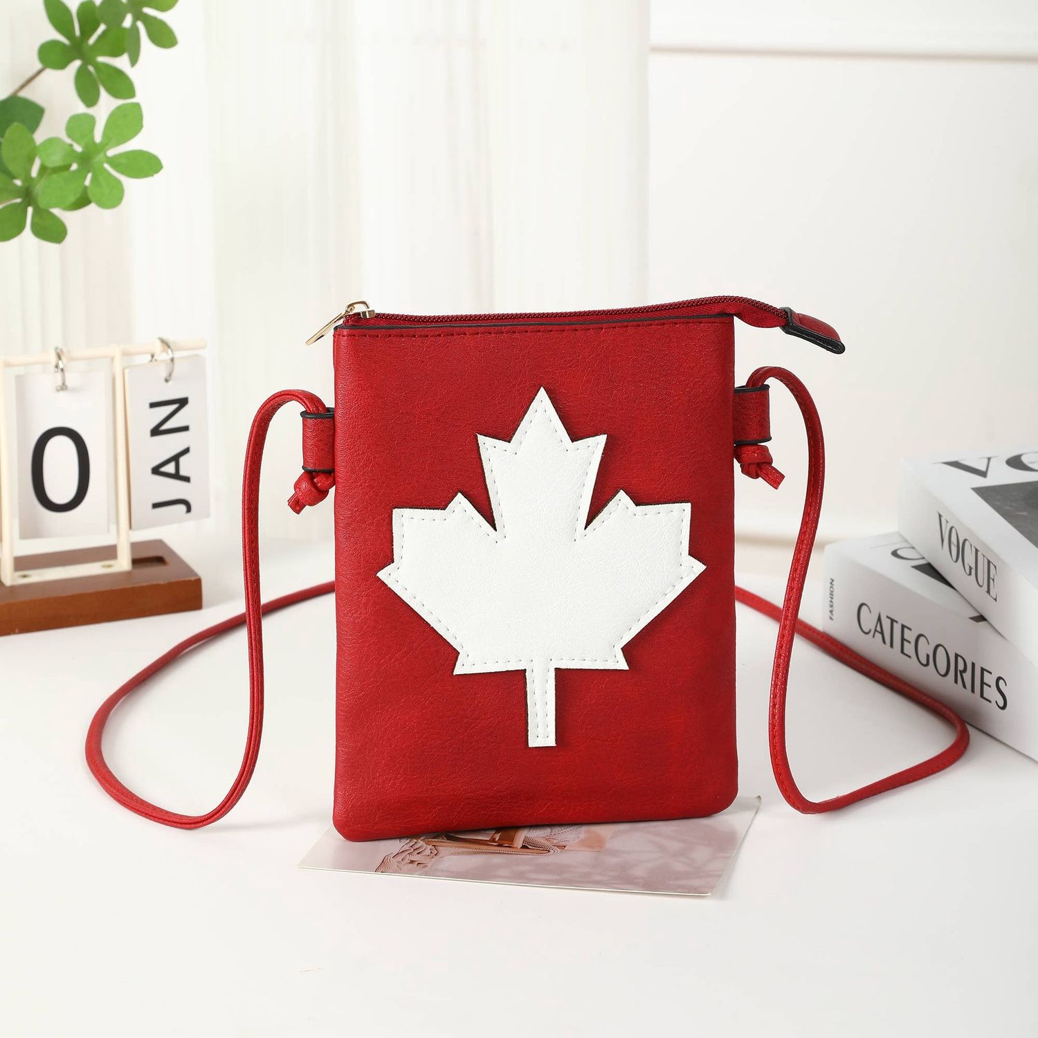 Crossbody Cellphone Bag Maple Leaf Red + White