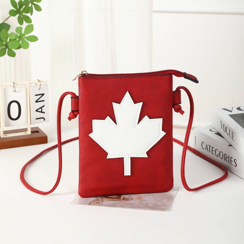 Crossbody Cellphone Bag Maple Leaf Red + White