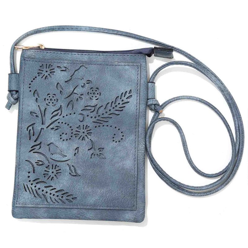 Crossbody Cellphone Bag Birds and Flowers Navy