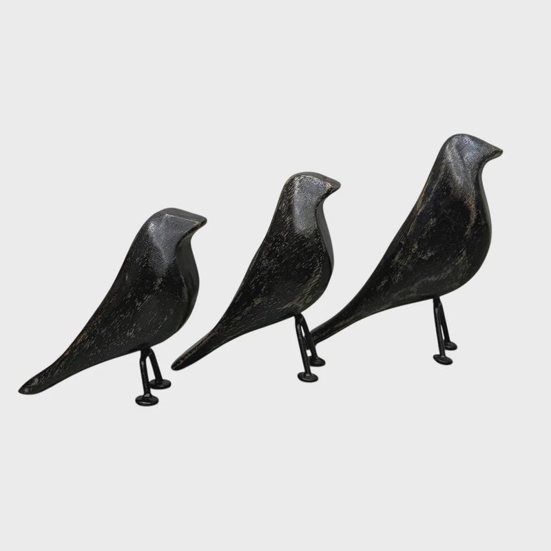 Scandi Mango Wood Black Birds Set of 3