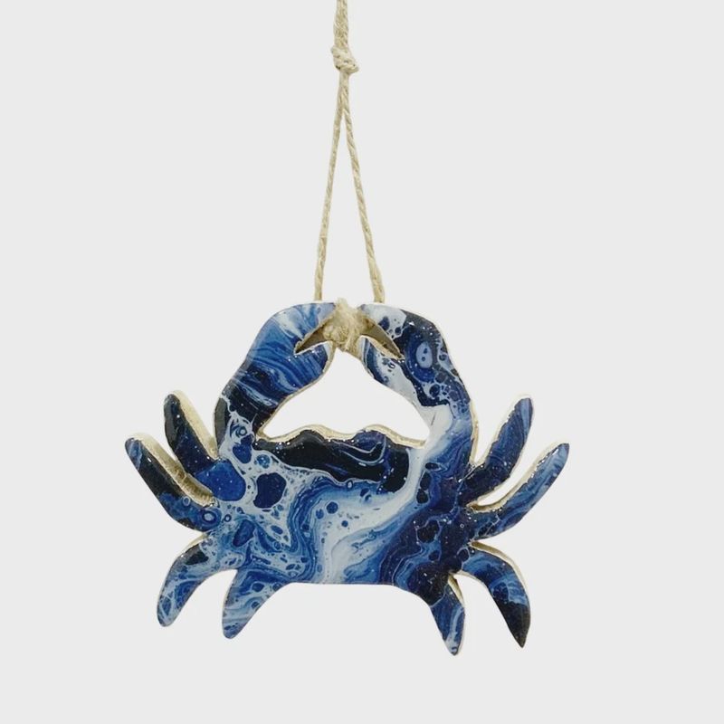 Mango Wood Coastal Enamel Crab Ornament