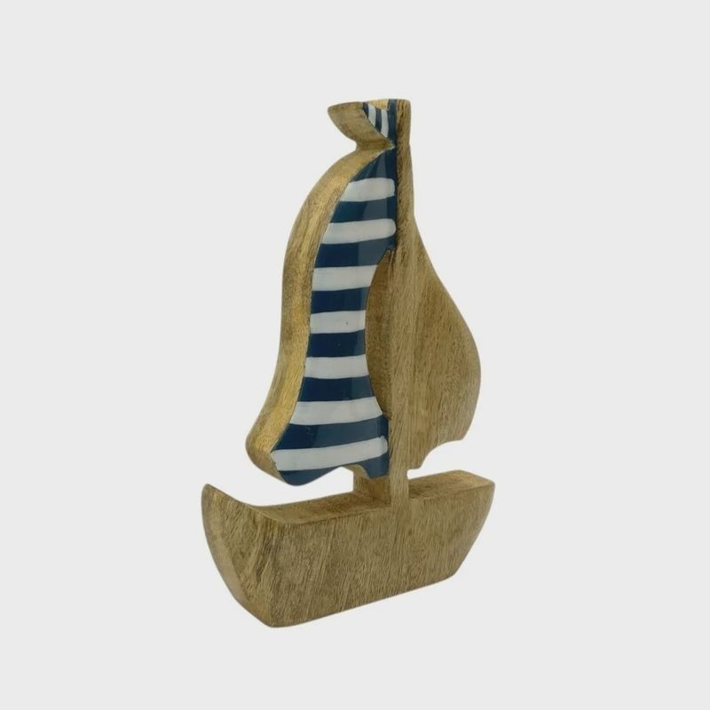 Mango Wood Sailboat Blue + White