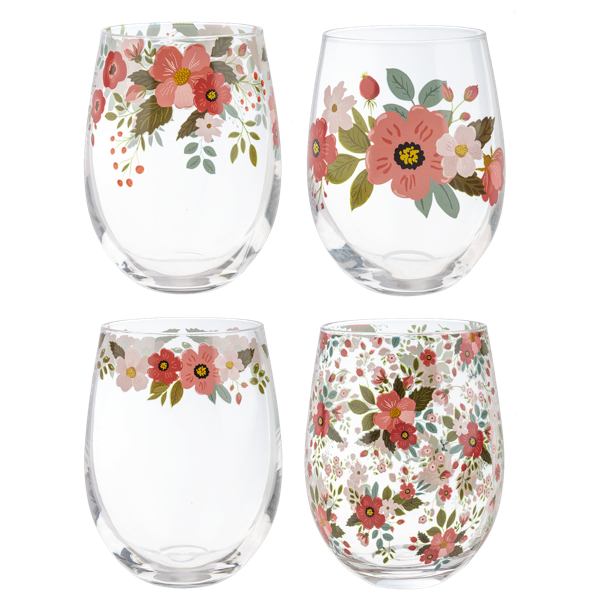 Floral Stemless Wine Glass