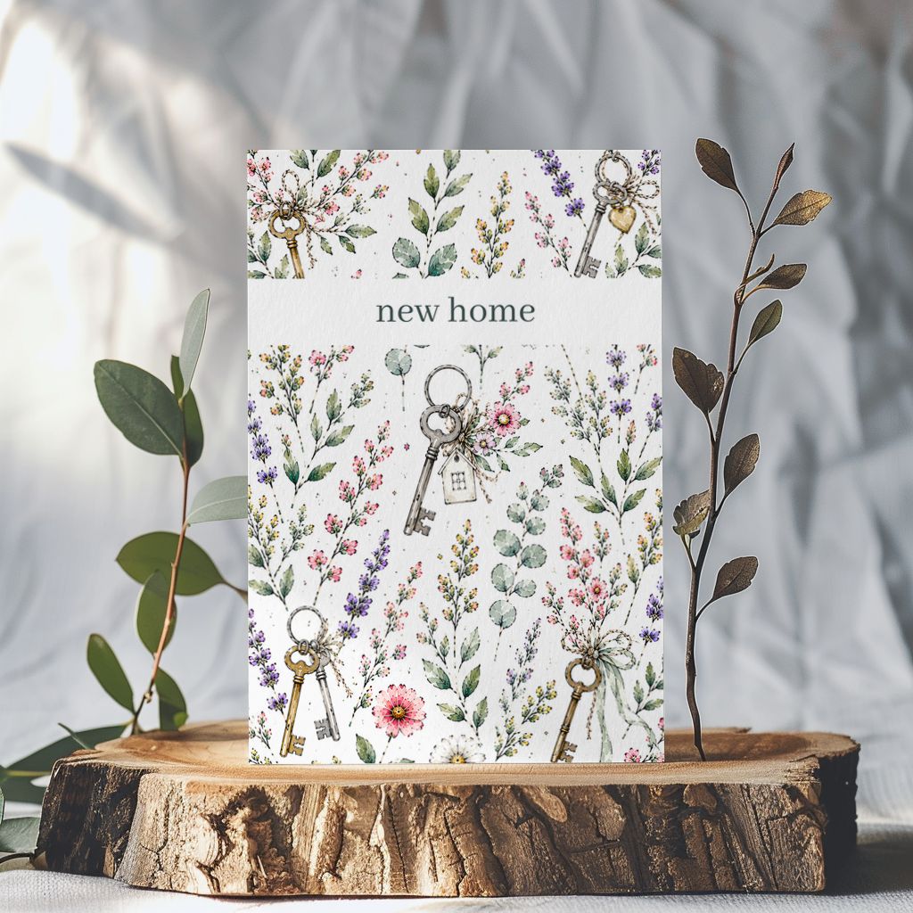New Home Botanical Eco Friendly Card, Style: Flowers &amp; Keys