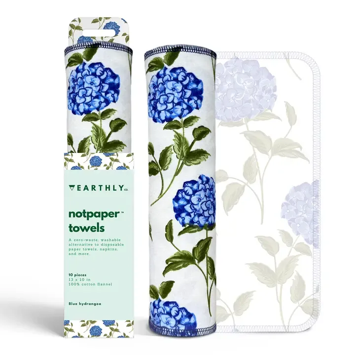 Earthly Co Reusable NotPaper Towels 10pk, DESIGN: Blue Hydrangea