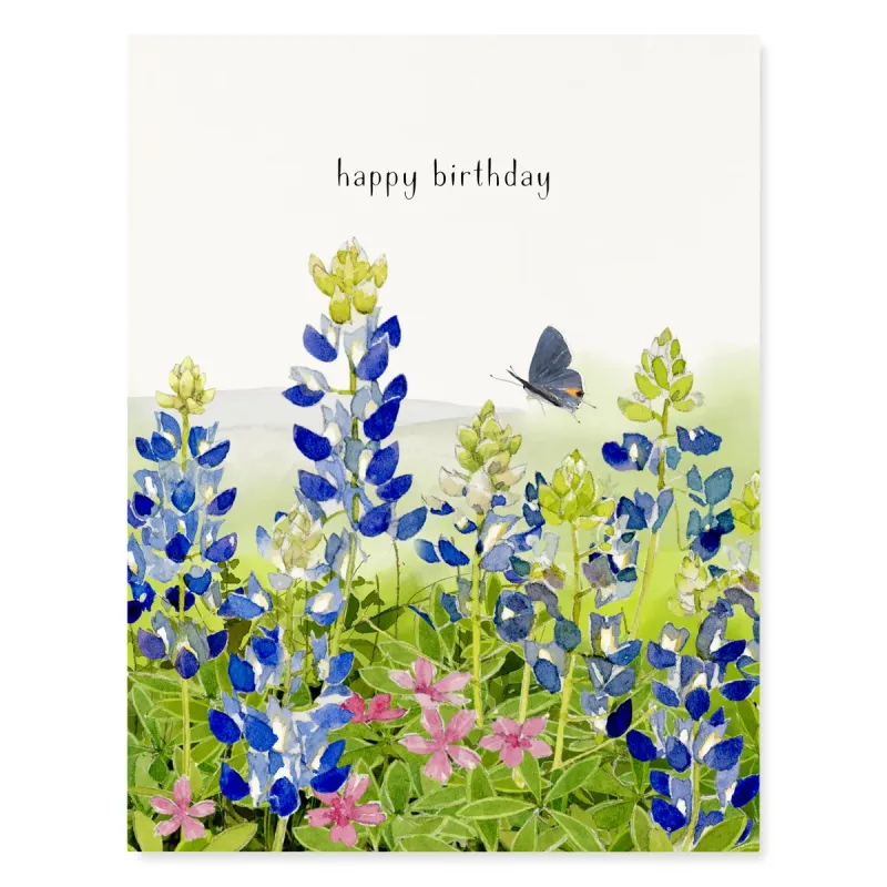 Birthday Card - Happy Birthday with Bluebonnets