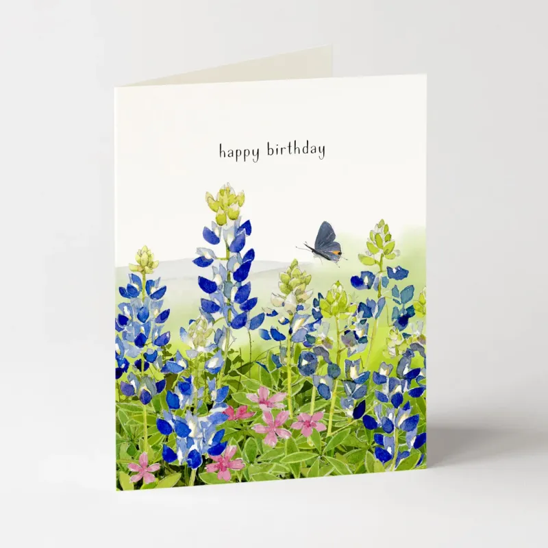 Birthday Card - Happy Birthday with Bluebonnets