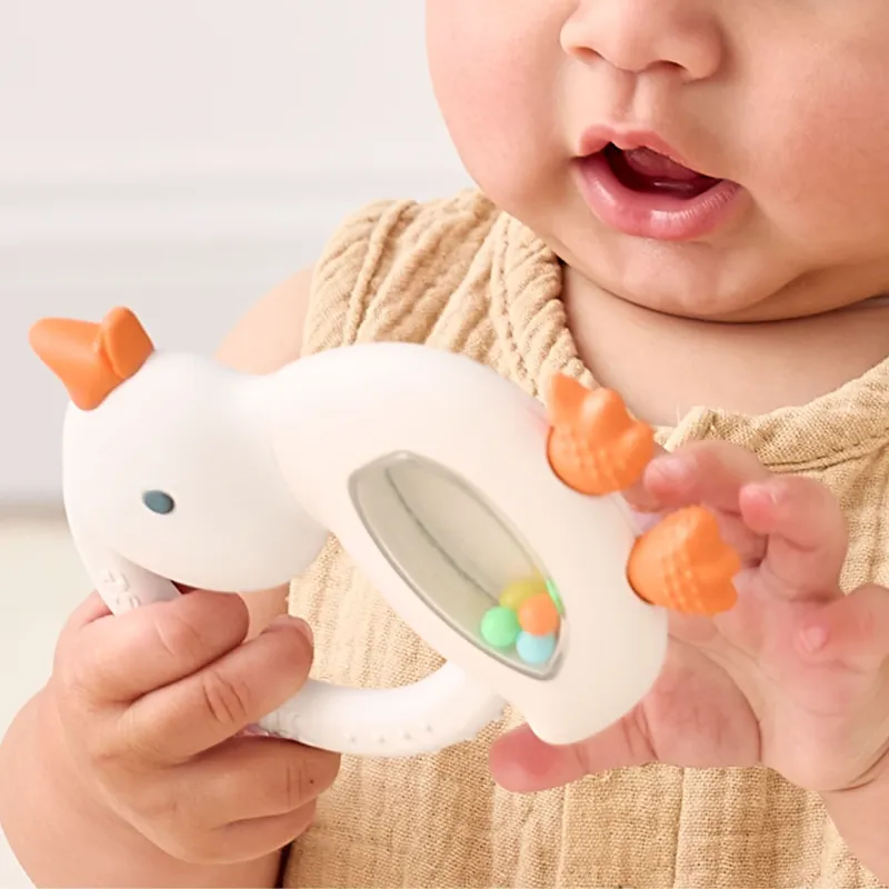 Bitzy Shake Goose Silicone Teether with Rattle