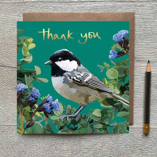Thank You Coal Tit Foiled Thank You Card