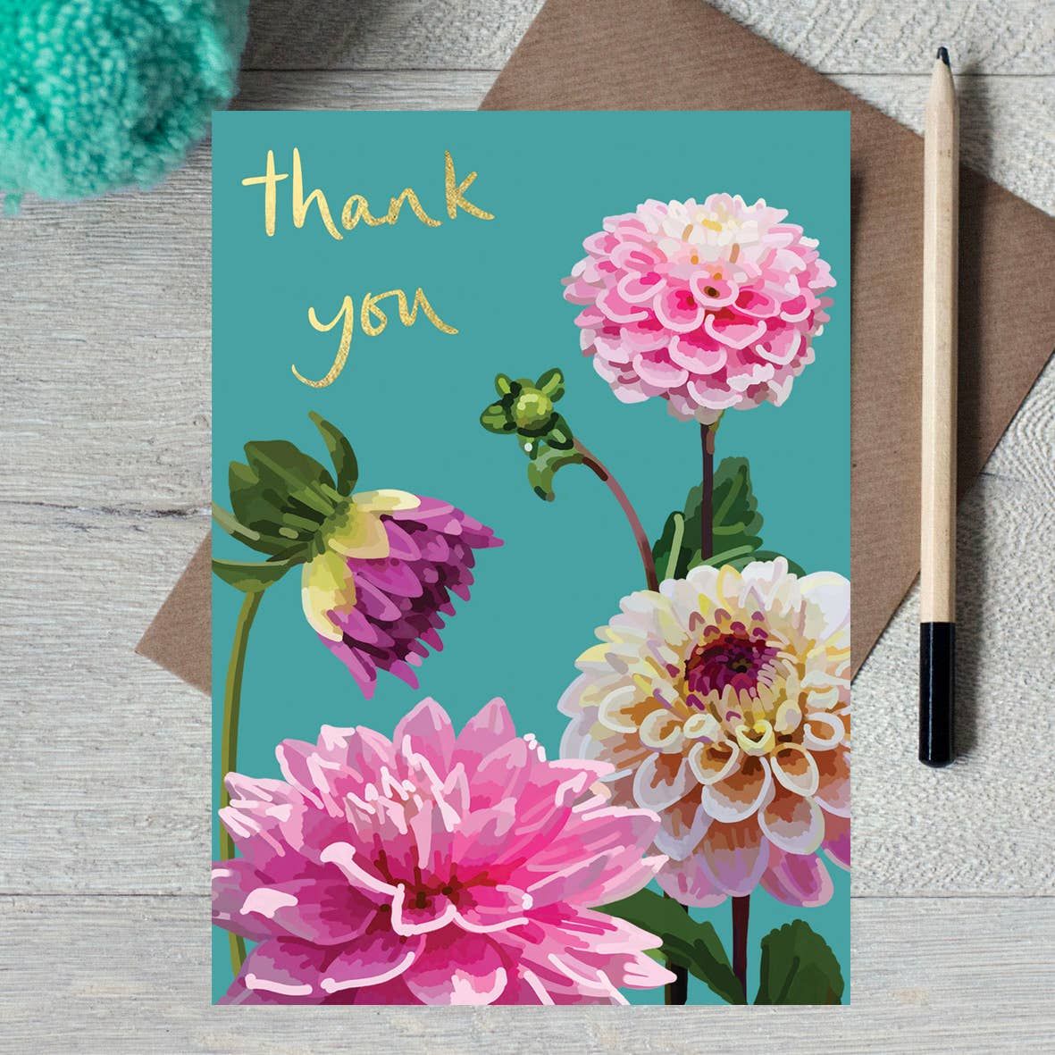 Thank You Dahlia Gold Foiled Thank You Card
