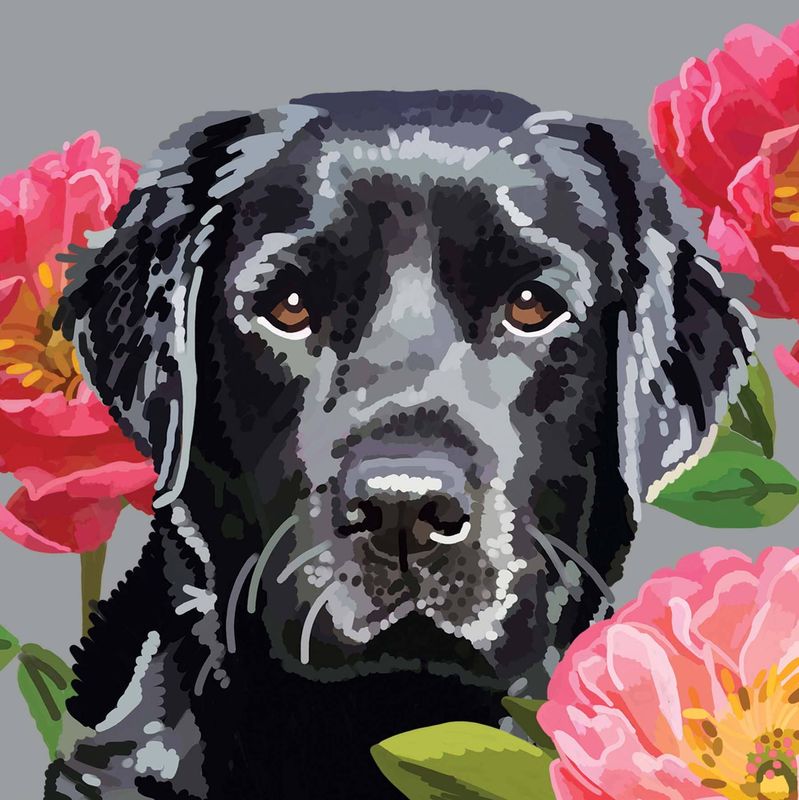 Black Labrador In Flowers Greeting Card