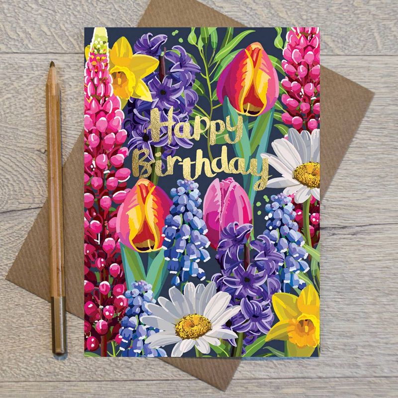 Happy Birthday Allover Spring Flowers Birthday Card