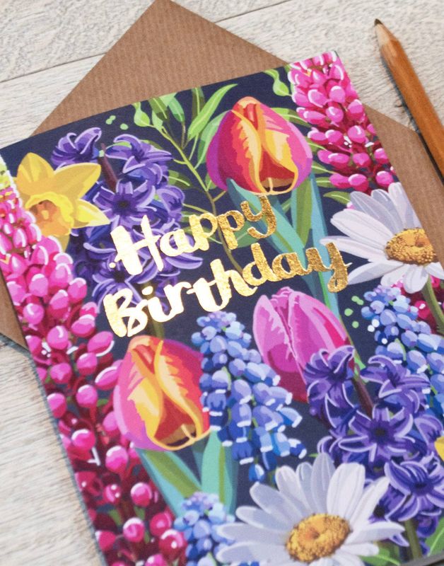 Happy Birthday Allover Spring Flowers Birthday Card