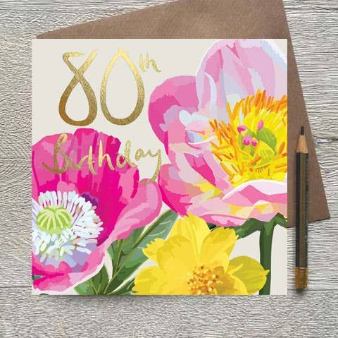 80th Birthday Floral Foiled Birthday Card