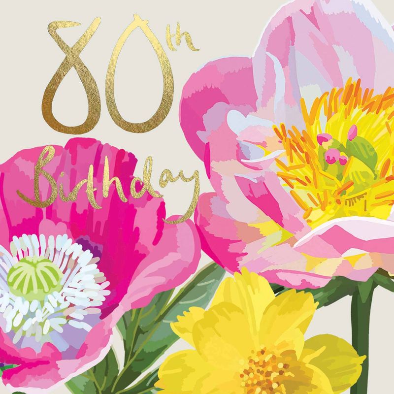 80th Birthday Floral Foiled Birthday Card