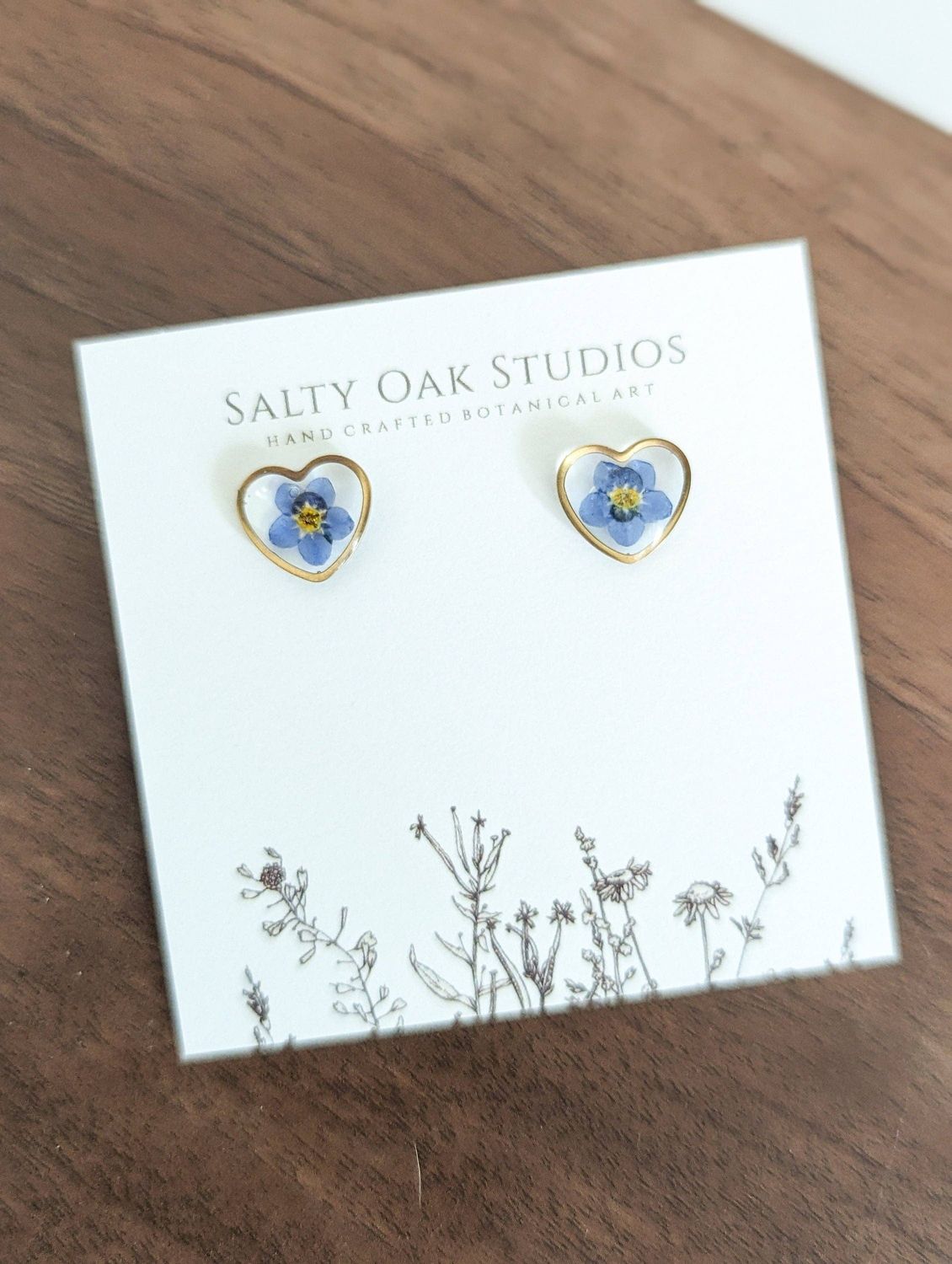 Salty Oak Studios Forget-Me-Not Heart Stud Earrings