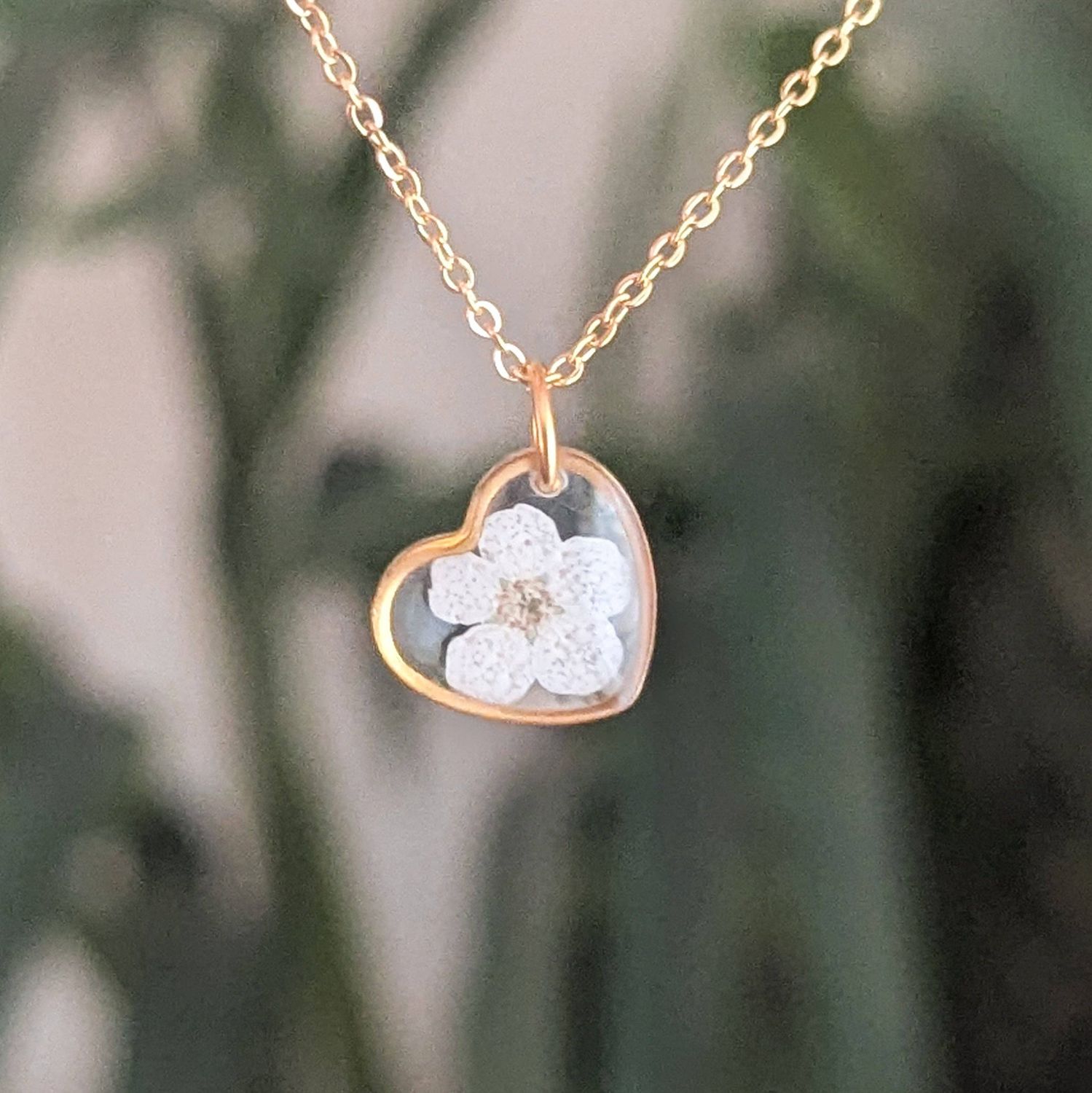 Salty Oak Studios Dainty Flower Gold Heart Necklace