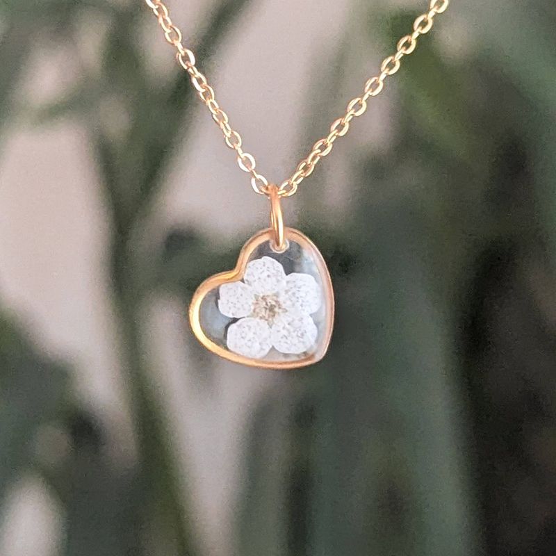 Salty Oak Studios Dainty Flower Gold Heart Necklace