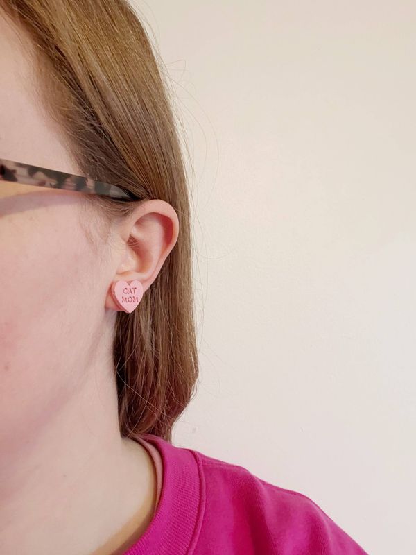 Cat Mom Heart Clay Studs
