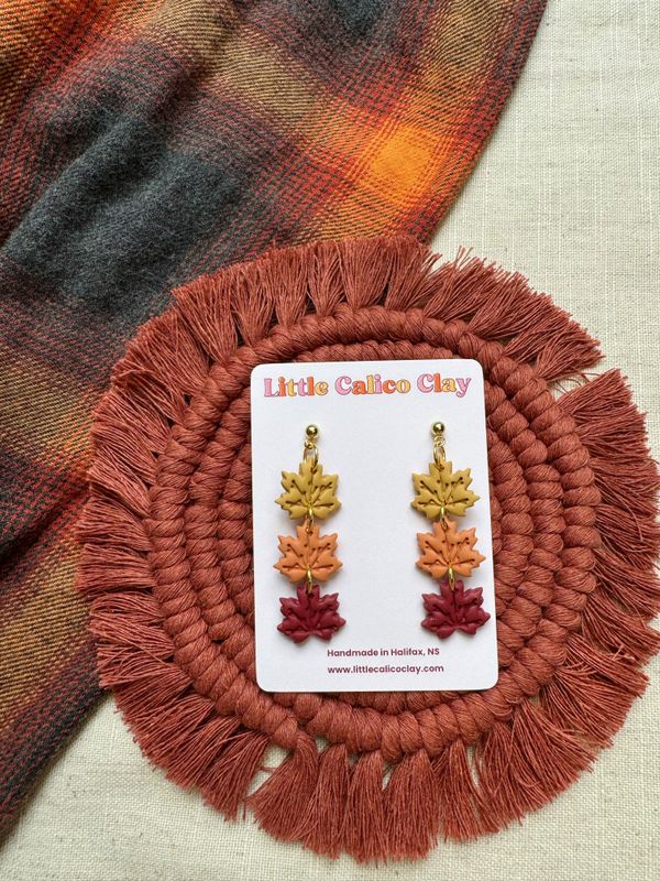 Triple Maple Leaf Clay Earrings