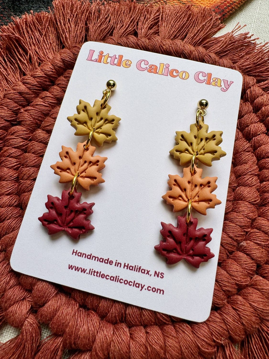Triple Maple Leaf Clay Earrings, Style: Style 1