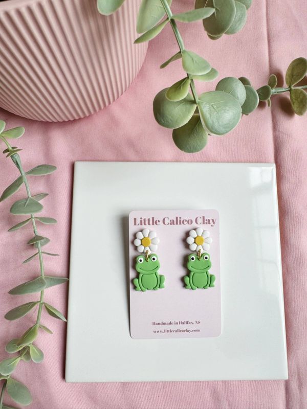 Daisy Frog Clay Earrings